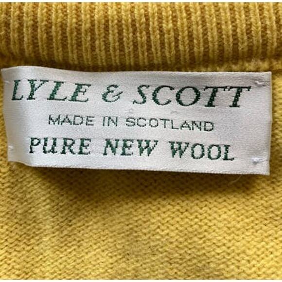 90s LYLE & SCOTT Yellow V-Neck 100% Wool Scottish Oversized Sweater - Picture 6 of 14